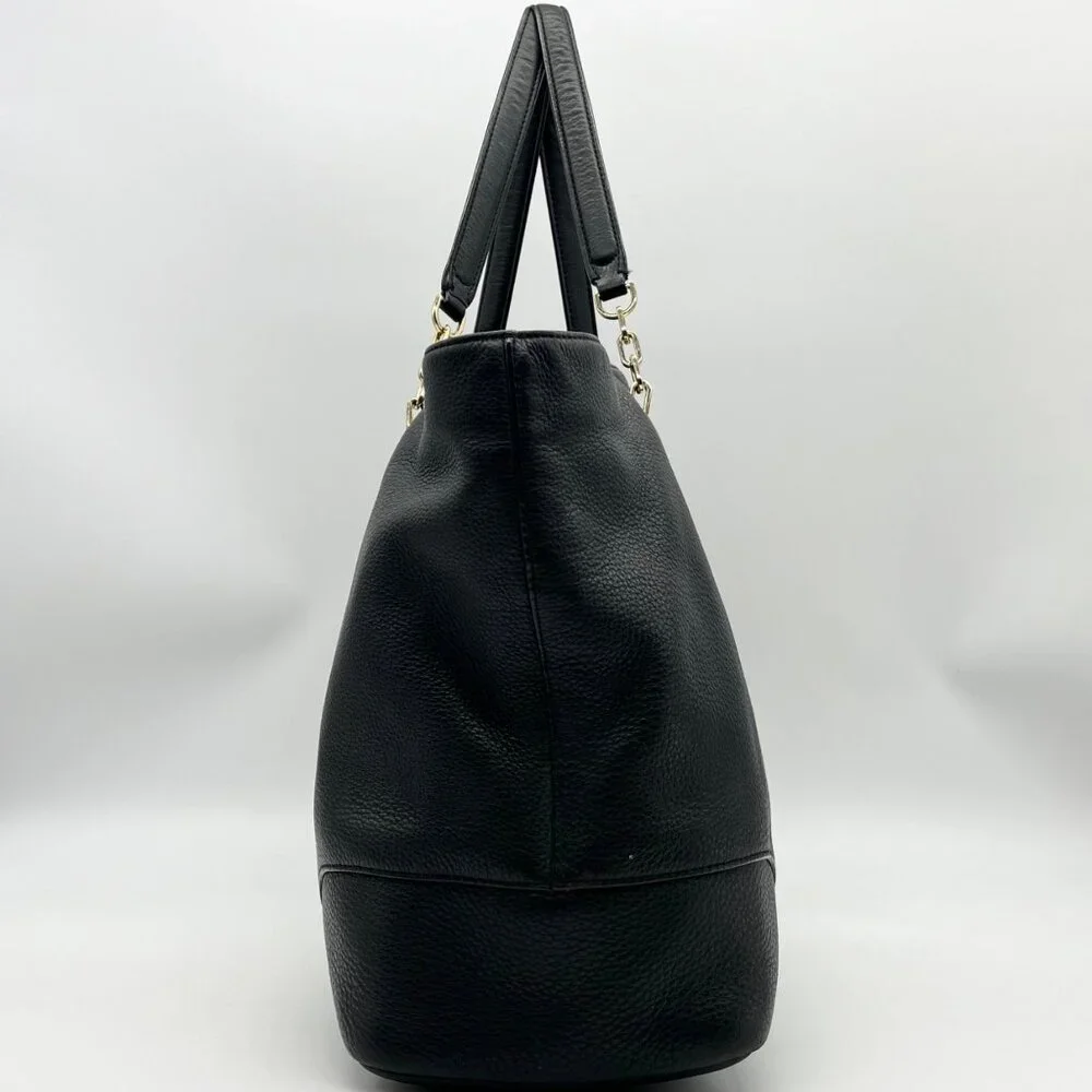 Tory Burch Black Pebbled Leather Carter Chain Tote Bag